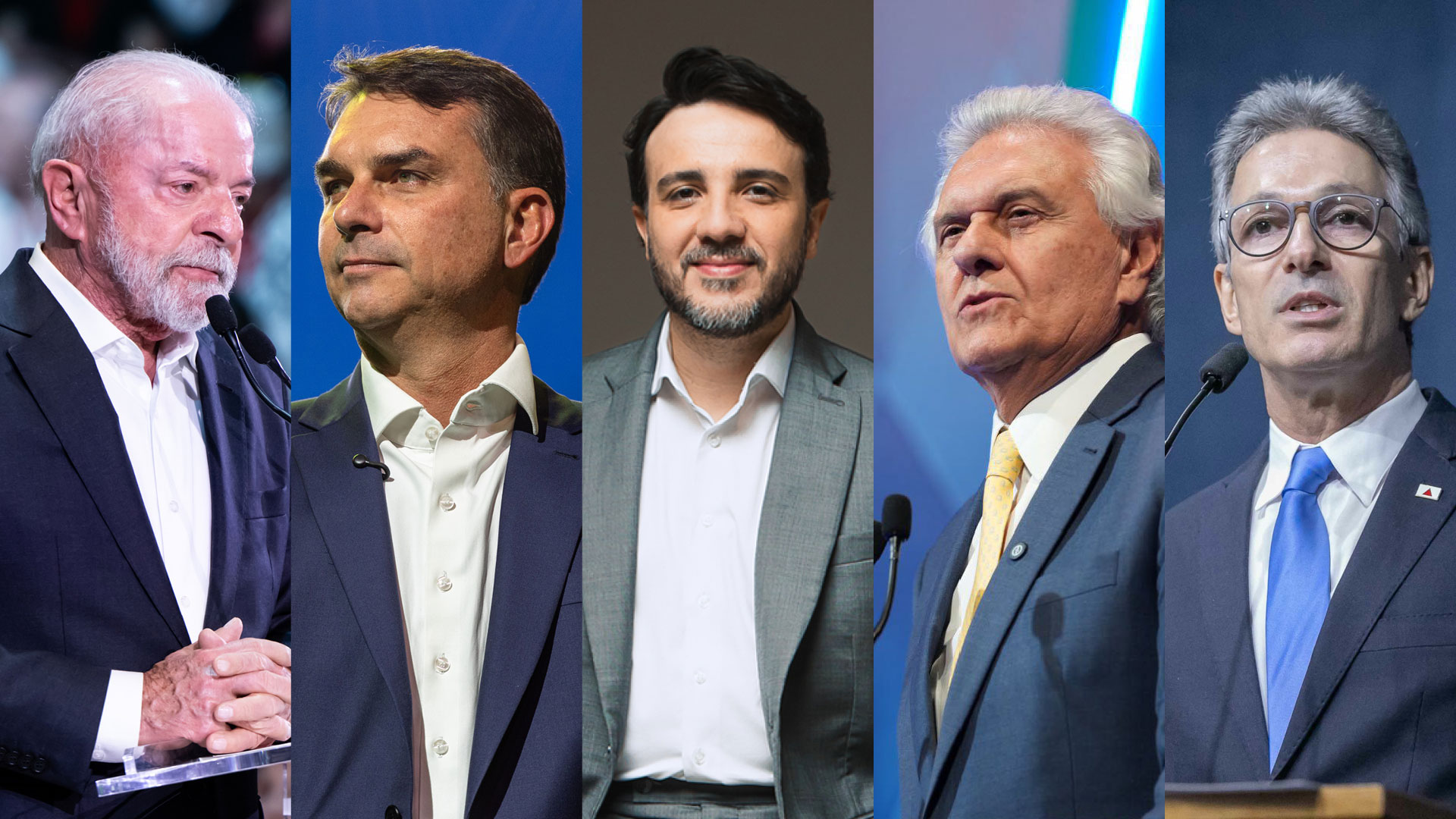 Montagem com cinco figuras públicas do cenário político brasileiro